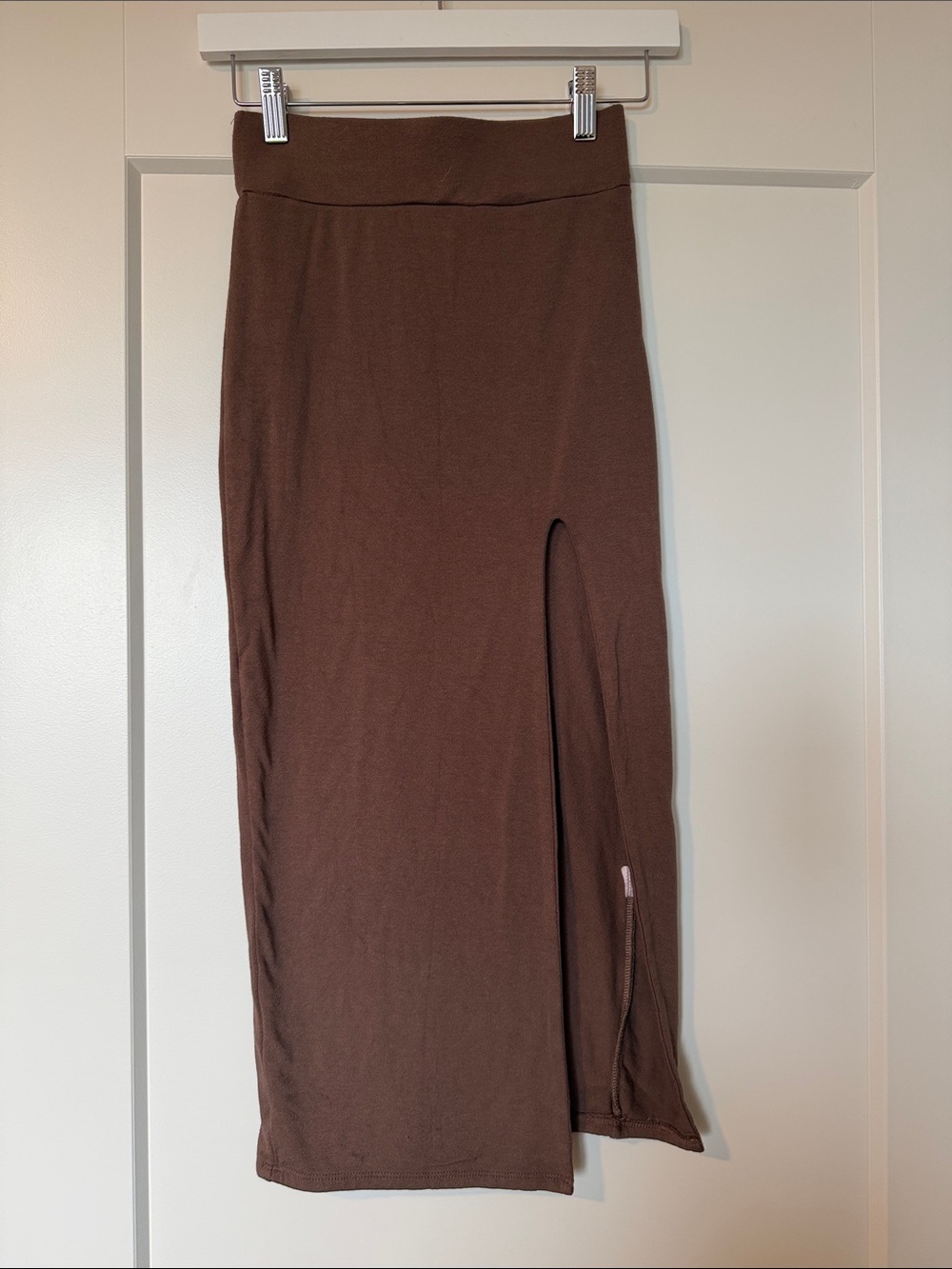 naked wardrobe Brown Midi Skirt with Side Slit